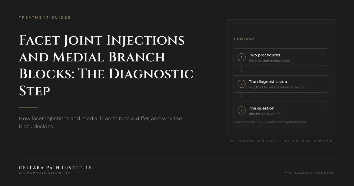 Cellara Journal hero graphic: Facet Joint Injections and Medial Branch Blocks: The Diagnostic Step.