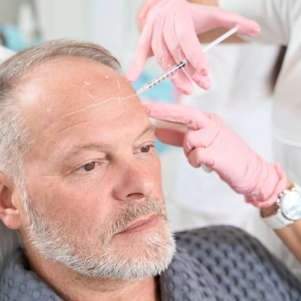 Gray-haired,Man,With,A,Beard,Receives,Injections,In,The,Forehead Gray-haired,Man,With,A,Beard,Receives,Injections,In,The,Forehead